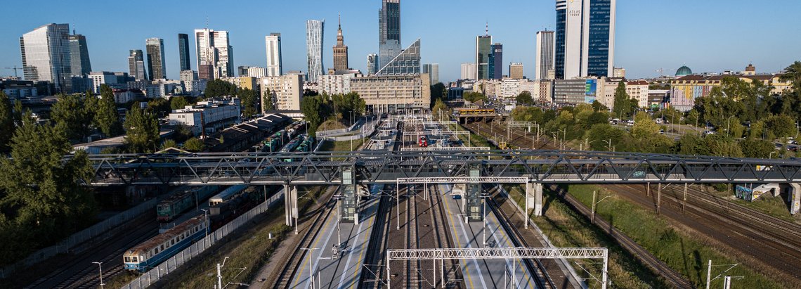 Warsaw Central Station Photo: PLK S.A.  Railway Warsaw station, tracks and traffic lights.